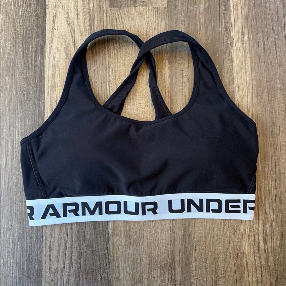 Under Armour Black Sports Bra with White Logo Band